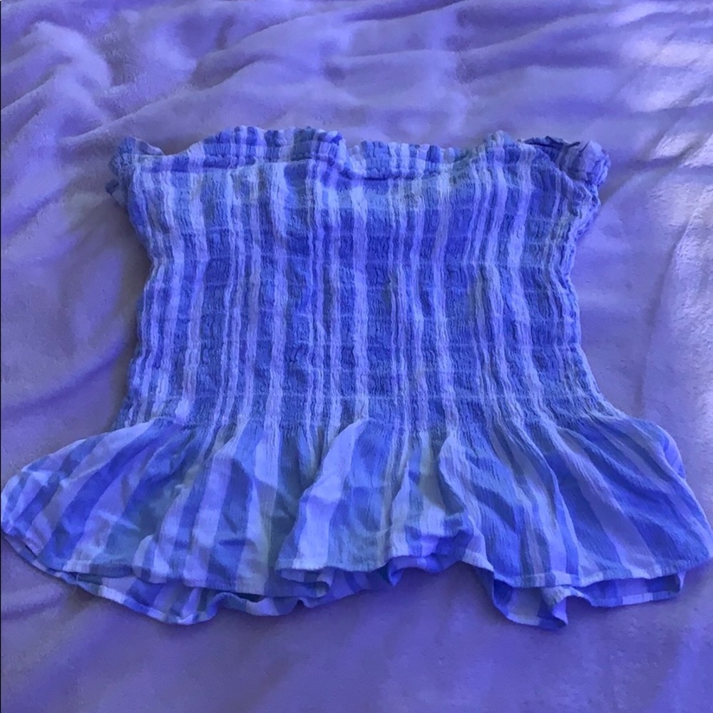 Blue and white striped tube top